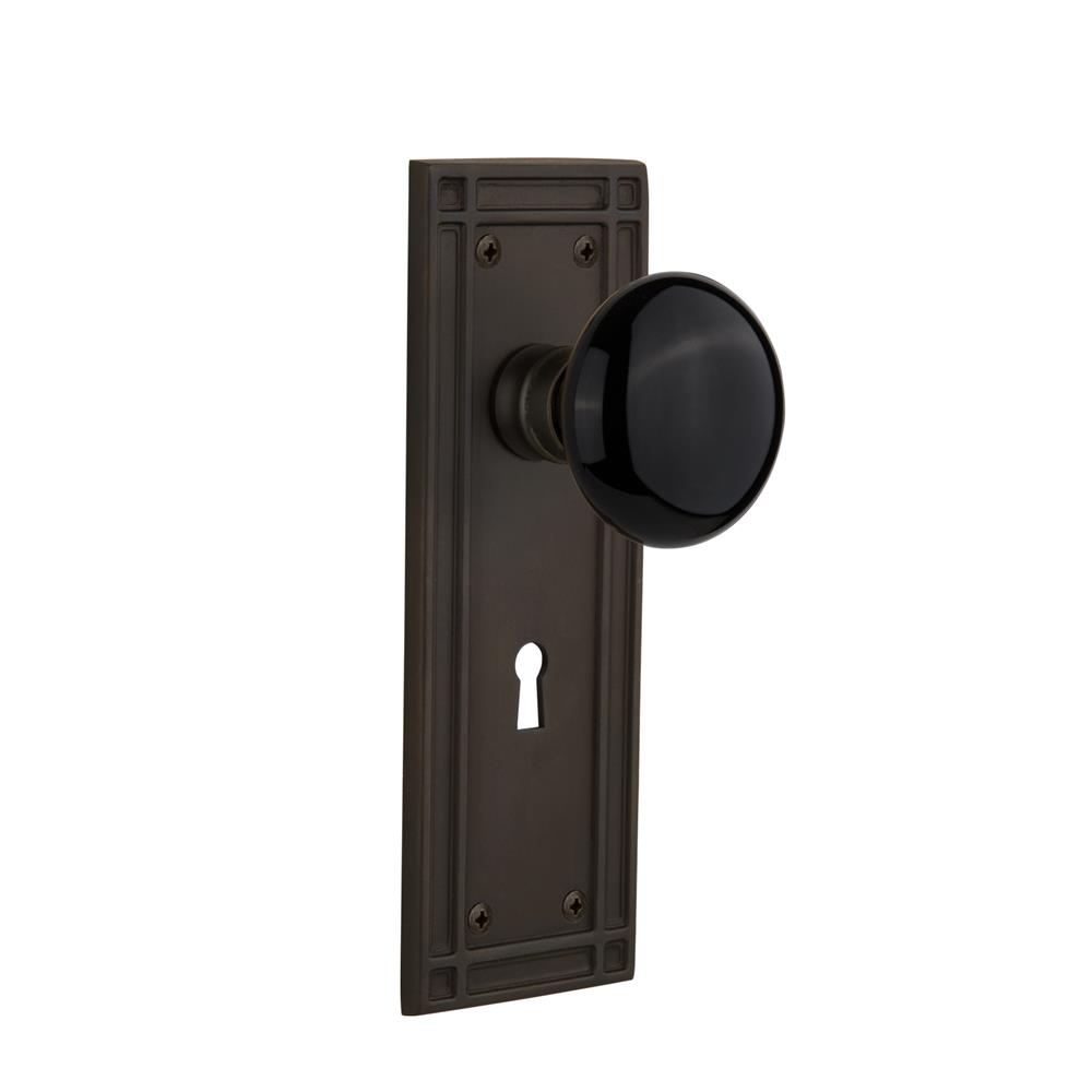 Nostalgic Warehouse 711460  Mission Plate with Keyhole Passage Black Porcelain Door Knob in Oil-Rubbed Bronze